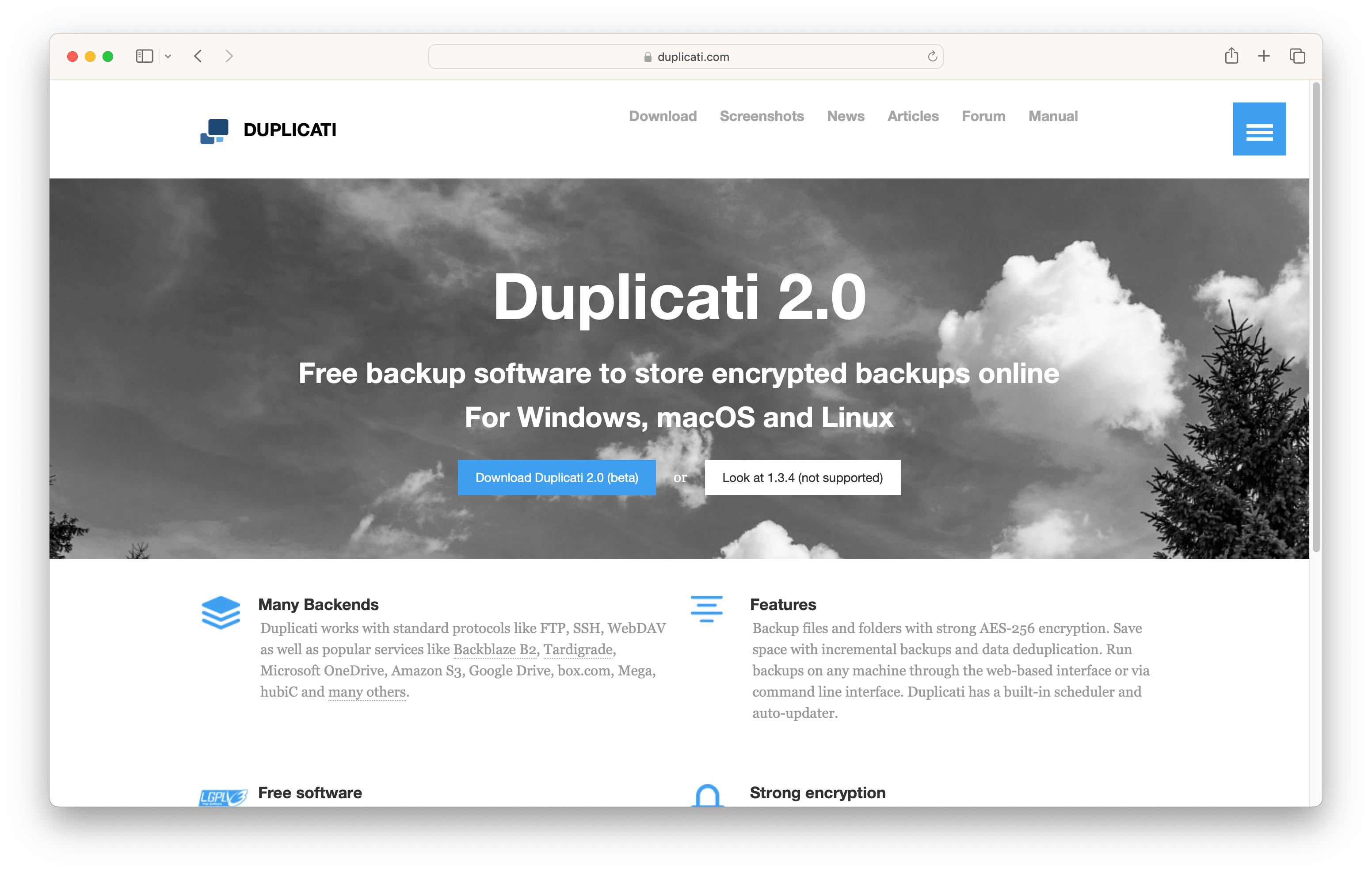 Screenshot of Duplicati