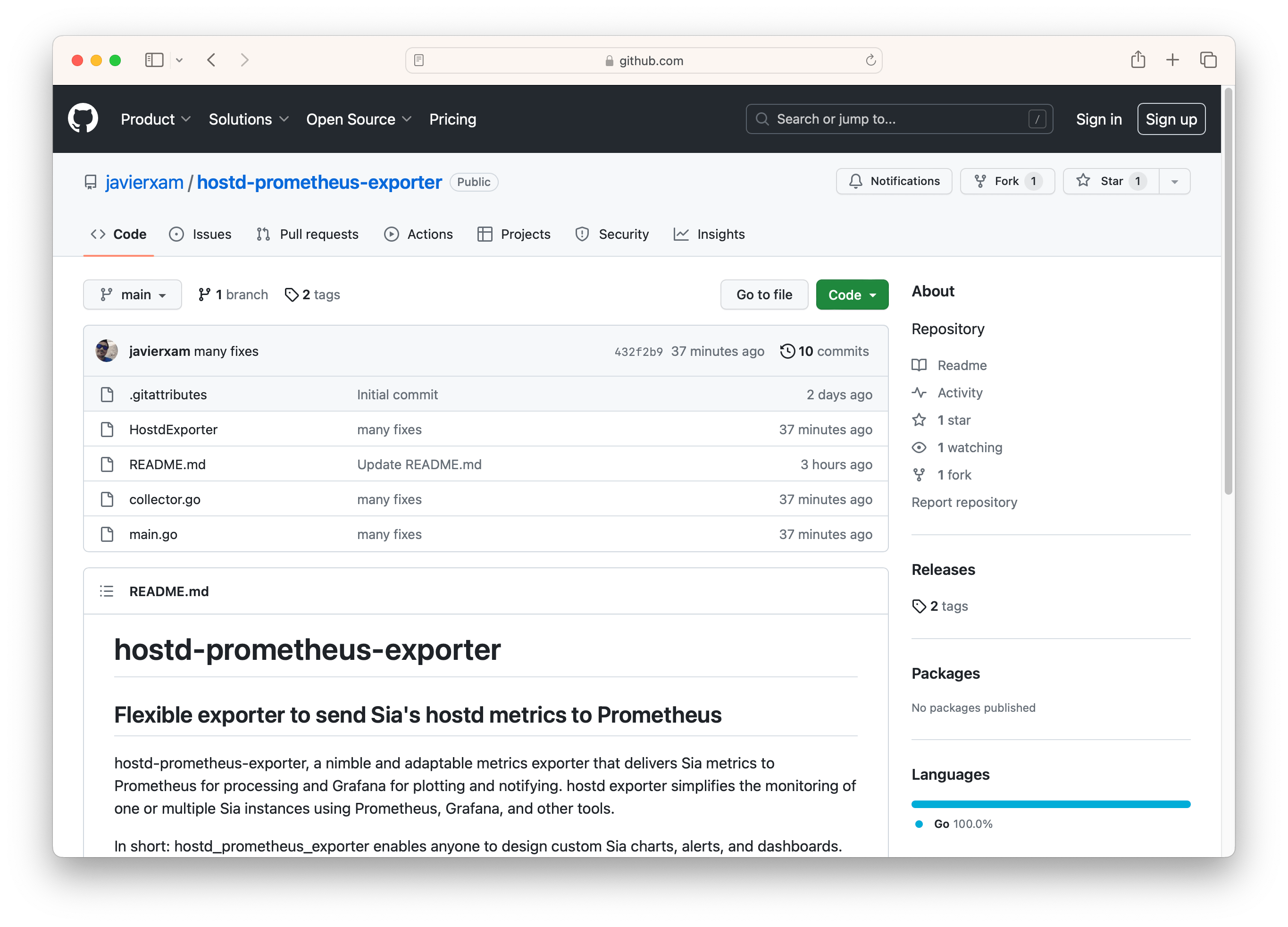 Screenshot of hostd metrics Prometheus exporter