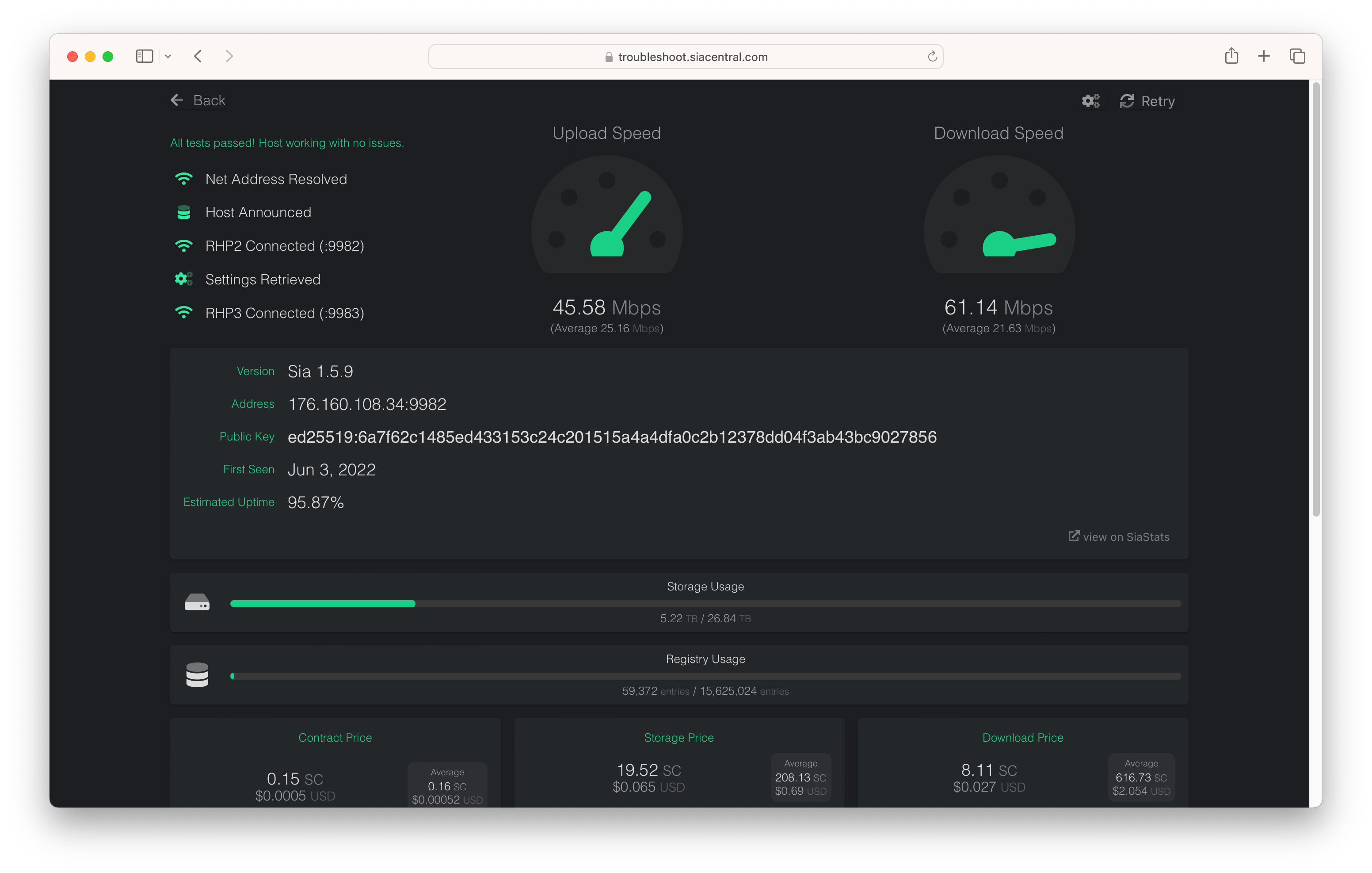 Screenshot of Host Troubleshoot Tool