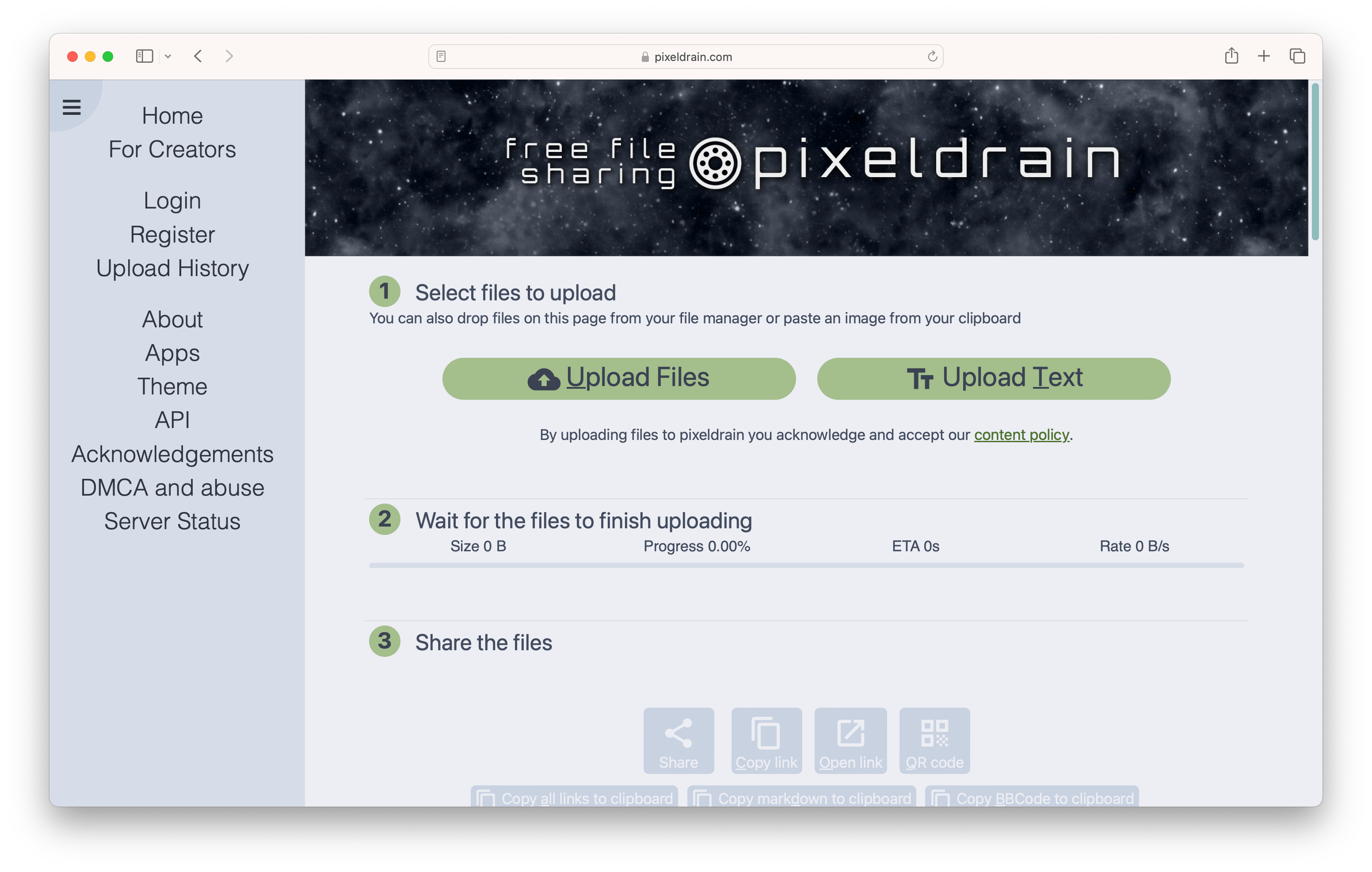 Screenshot of Pixeldrain