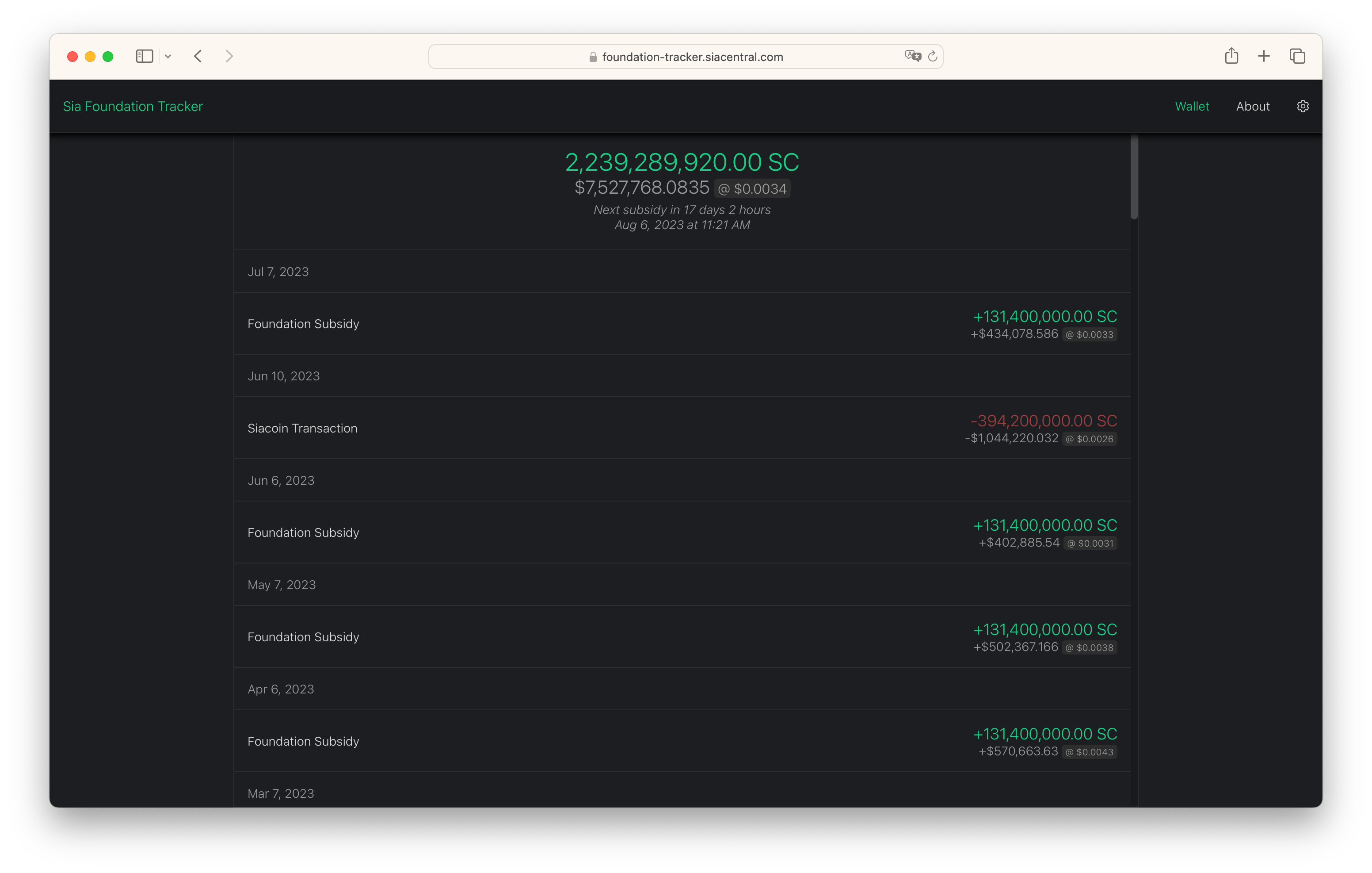 Screenshot of Foundation Tracker
